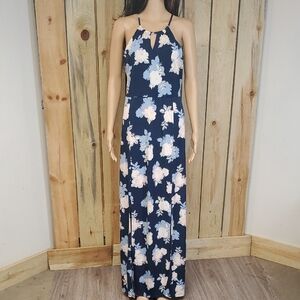 Candies Navy Floral Halter Maxi Dress Size L Wedding Party Casual